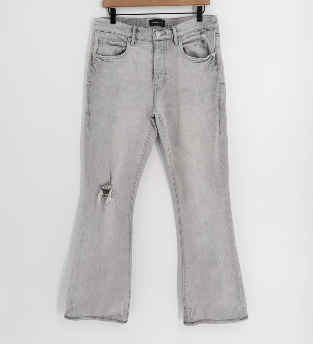 Purple Brand P004 Vintage Flare Jeans Grey Washed Blowout Sz 34x31 Distressed